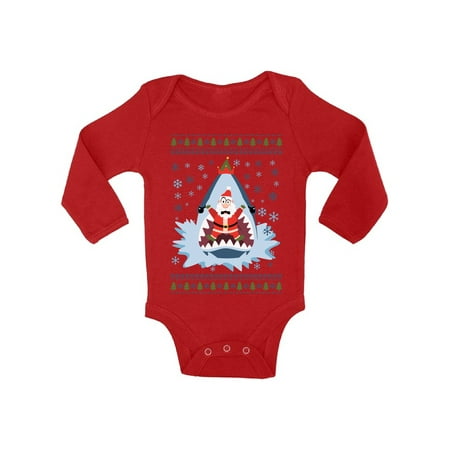 

Awkward Styles Ugly Christmas Baby Outfit Bodysuit Xmas Santa in Shark Baby Romper