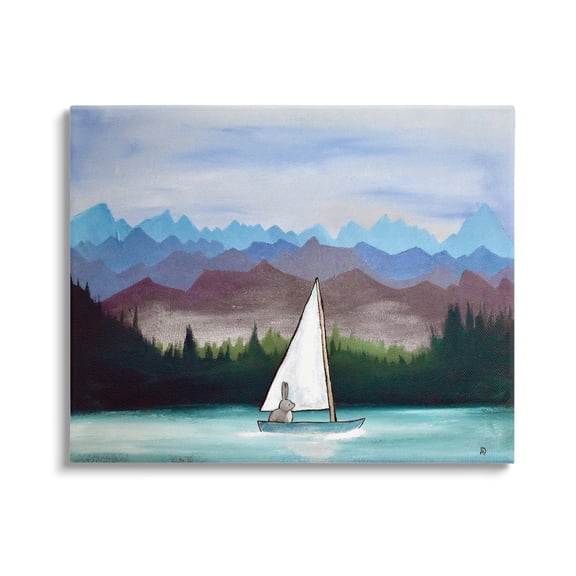 Stupell Industries Bunny Rabbit on Sailboat Vivid Distant Mountain Peaks Painting Gallery Wrapped Canvas Print Wall Art, Design by Andrea Doss