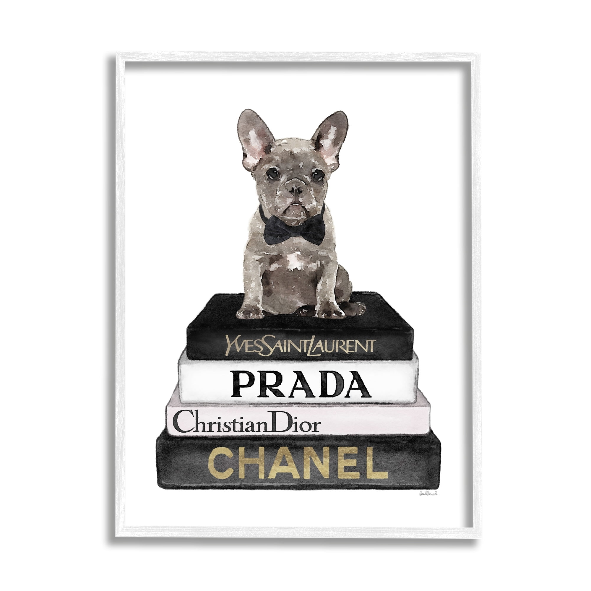 Stupell Industries French Bulldog Pet Fashion Apparel Bookstack ,11 x 14, Design by Amanda Greenwood