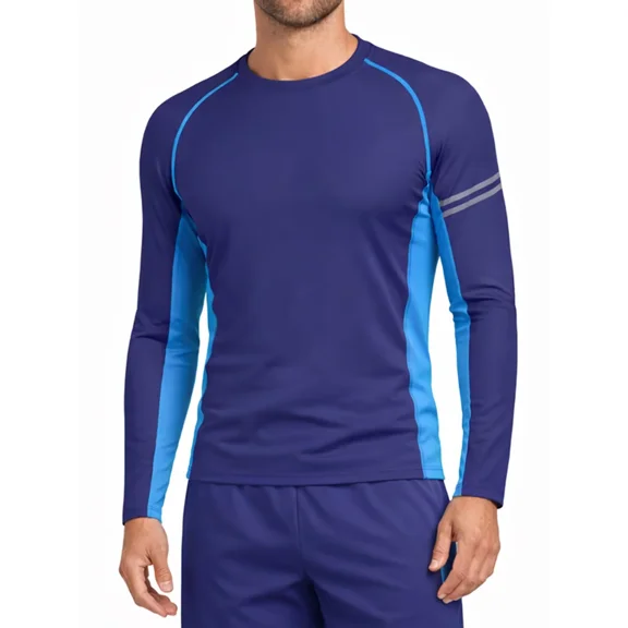 ANFERRY Men Swim Shirts Quick Dry UPF50+ Sun Protection Athletic Rash Guards Long Sleeve Color Block Swimwear