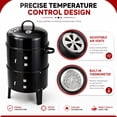 thumbnail image 6 of AuraLane 33.07" Vertical Steel Charcoal Grill,3-in-1 Double Layer Bbq Smoker for Parties,Camping,Backyard,Outdoor Cooking,Black, 6 of 9
