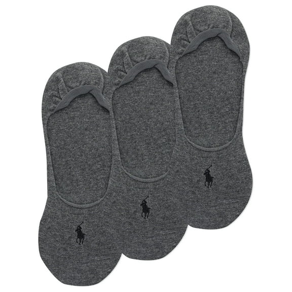 Polo Ralph Lauren Big & Tall Dress Liner Socks-3 Pair Pack-Lightweight Cotton Comfort with Non-Slip Heel, Charcoal, Men's Shoe Size: 12-17