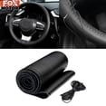 thumbnail image 2 of (Negro) universal 38 cm/15 "cubierta de volante de cuero genuino Diy cosida a mano perforada con agujas hilo accesorios interiores de coche, 2 of 3