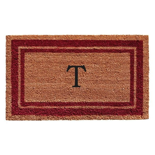 Calloway Mills 152991830T 18 x 30 in. Burgundy Border Monogram Rectangular Doormat, Natural - Letter T