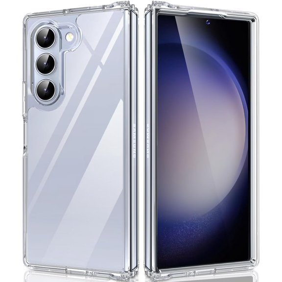 for Samsung Galaxy Z Fold 6 Case, Fold 6 Case with Camera Frame Protection, Thin Anti-scratch Anti-Yellowing Hard PC Back&Flexible TPU Hinge Shockproof Phone Case for Z Fold 6 5G (Clear)