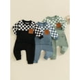 thumbnail image 3 of Hirigin Baby Boy 2Pcs Fall Winter Clothes 6 12 18 Months 2T 3T 4T Toddler Checkered Outfit Long Sleeve Pocket Sweatshirt Top Solid Jogger Pants Set, 3 of 8