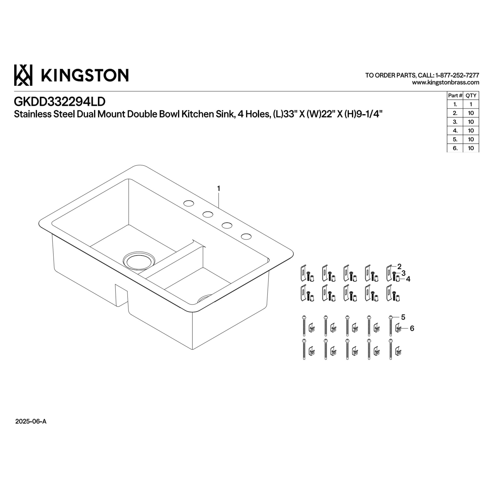 Kingston Brass GKDD332294LD Quebec 33-Inch Stainless Steel Double Bowl Dual Mount Kitchen Sink with Drain in Brushed