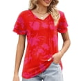 thumbnail image 3 of Mengpipi Womens Plus Size Tops Ruffle Sleeve Lace-Up V-Neck Shirts Loose Fit Casual T-Shirts Red M-4X, 3 of 8