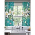 thumbnail image 3 of Spring Daisy Leaves Sheer Curtains 63 Inches Length 2 Panels Set, Window Sheer Curtains for Living Room/Bedroom, Vintage Watercolor Flowers Teal Wooden Light Filtering Rod Pocket Curtain 52''x63''x2, 3 of 8