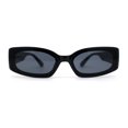 thumbnail image 3 of Womens Mod Narrow Rectangle Inset Lens Retro Sunglasses Black, 3 of 4