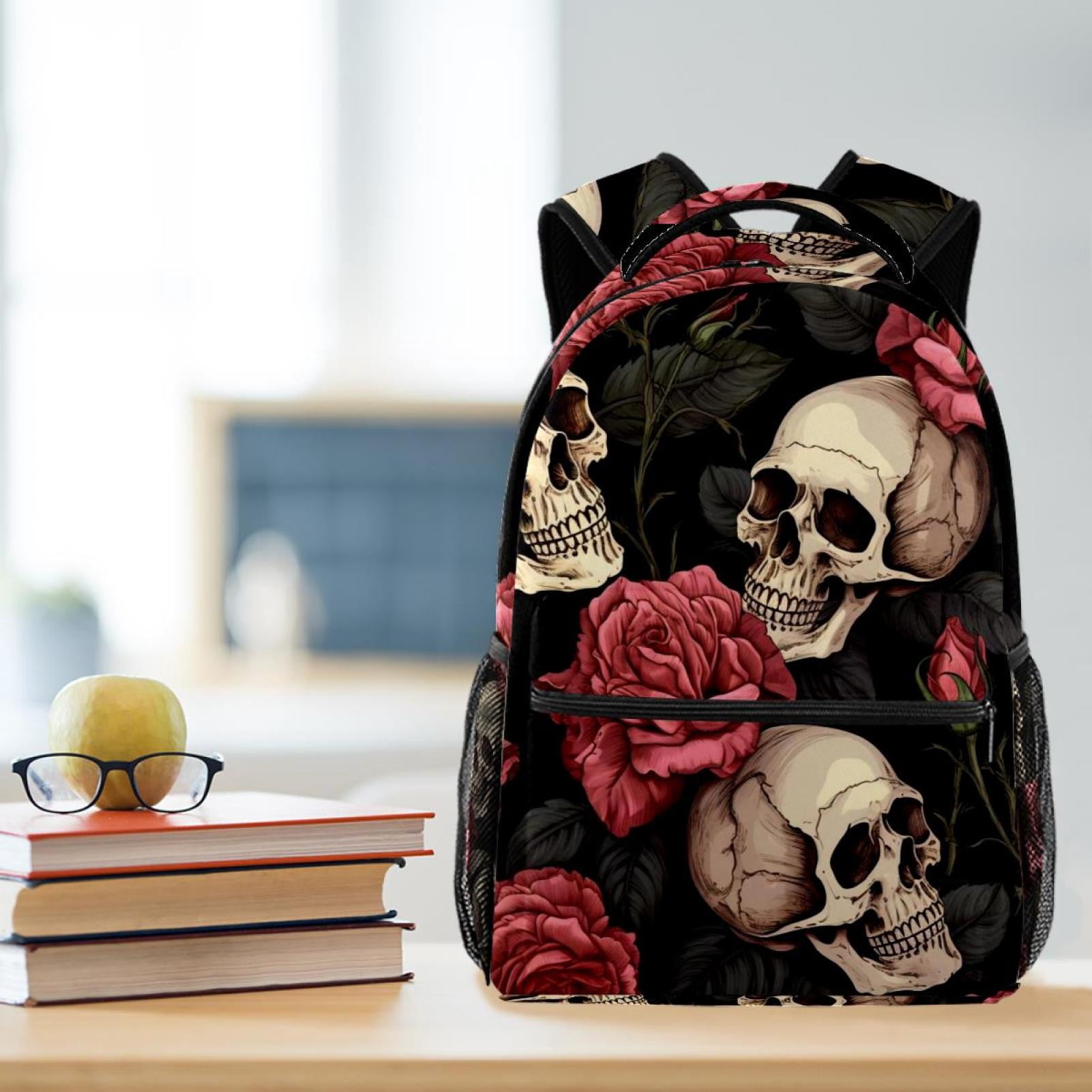 Lightweight Backpack Roses and Skull School Bag Travel 