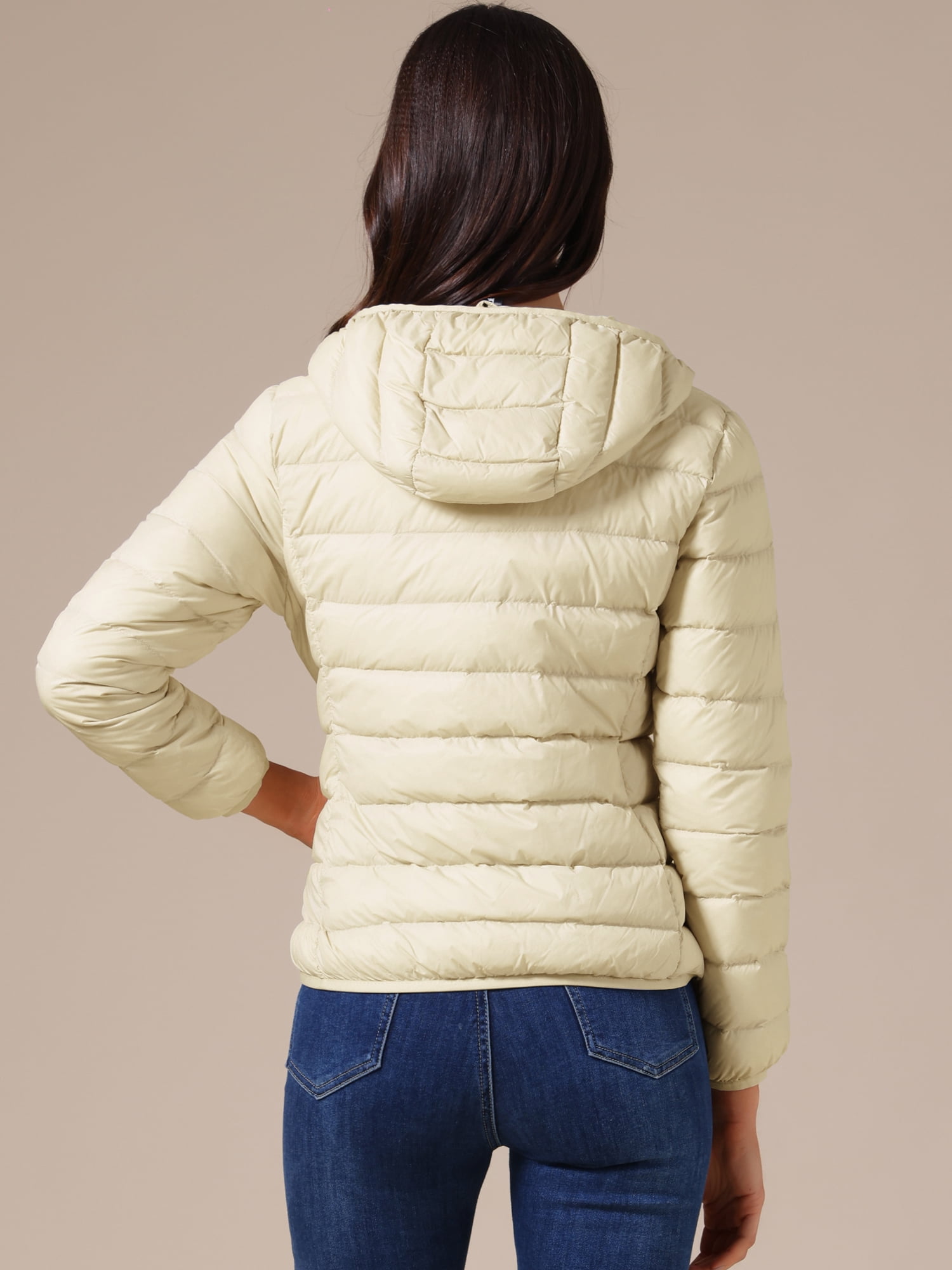 DARING DIVA Women's Hooded Packable Puffer Jacket XL Apricot White