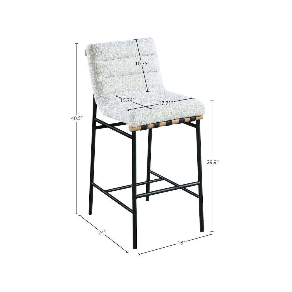 Meridian Furniture Burke Boucle Fabric Bar Stool, Cream