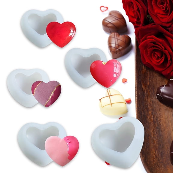 Elainilye Valentine's Day Heart Chocolate Mold Set Multi-Size Cake Candle Making Kit for Dessert Styling Wedding Thanksgiving Baking Tools Creative DIY Candy Craft