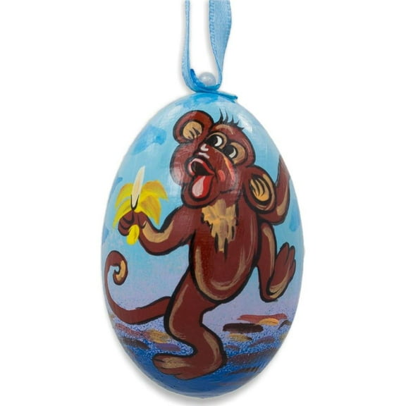 Monkey Eating Banana Animal Wooden Christmas Ornament 3 Inches