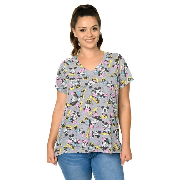 Women's Plus Size Disney Minnie & Mickey Mouse T-Shirt V-Neck (Size 4X Only)