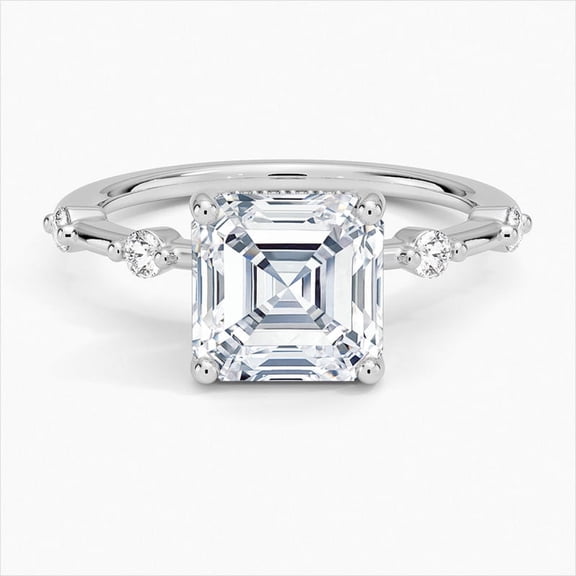 Dash Jewel 1.8 Ct Lab Created Diamond Asscher Cut Engagement Ring - Stamped 14K Silver Ring - Solitaire with Accents Rings - Jewelry Silver Clearance Wedding Rings Sets - Daily Wear Diamond Ring