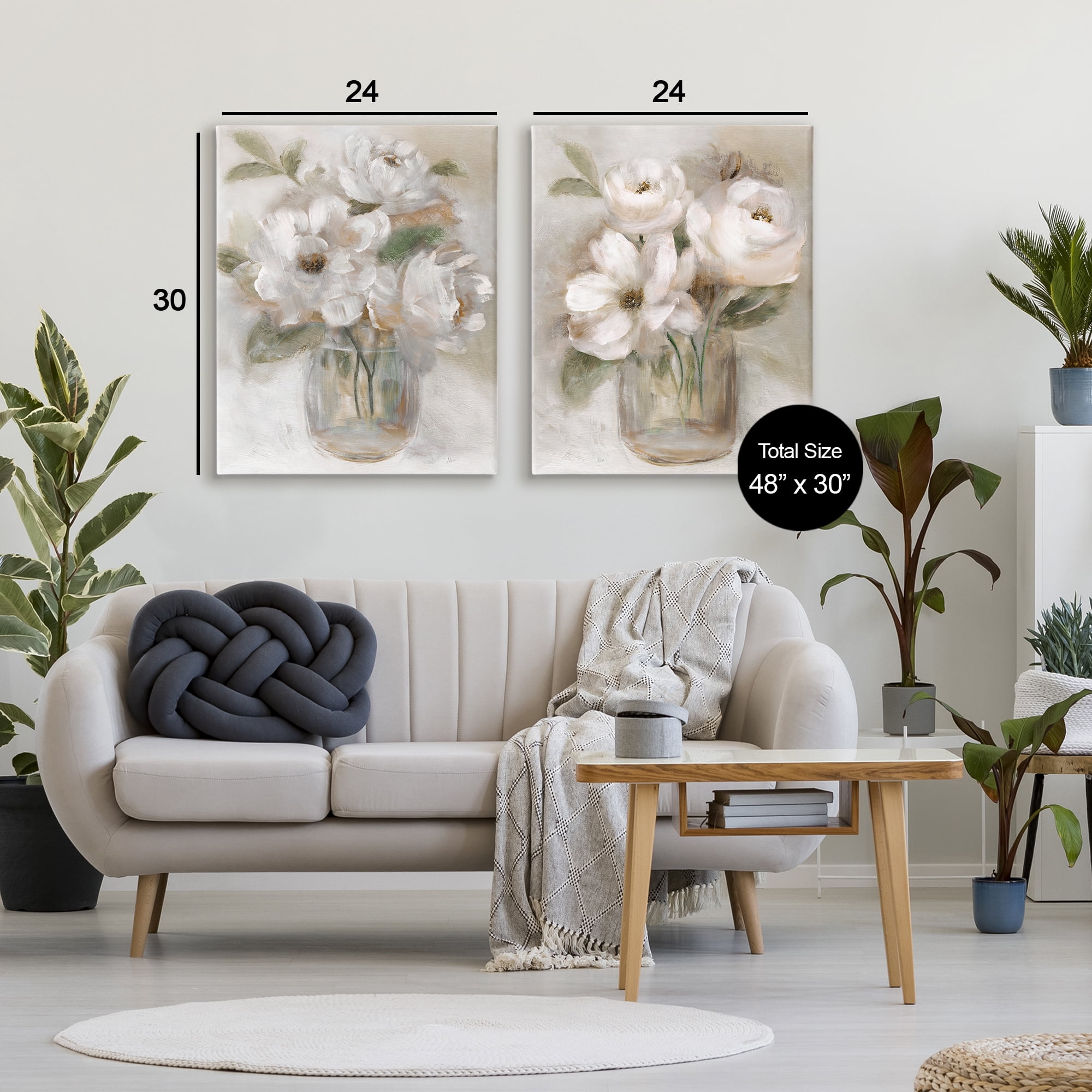 Stupell Industries Brushed White & Beige Roses 2 Piece Canvas Wall Art Set, design by Nan