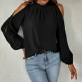 thumbnail image 2 of XFLWAM Womens Ruffle Mock Neck Tops Cold Shoulder Puff Long Sleeve Blouses Elegant Solid Color Shirts Black S, 2 of 9