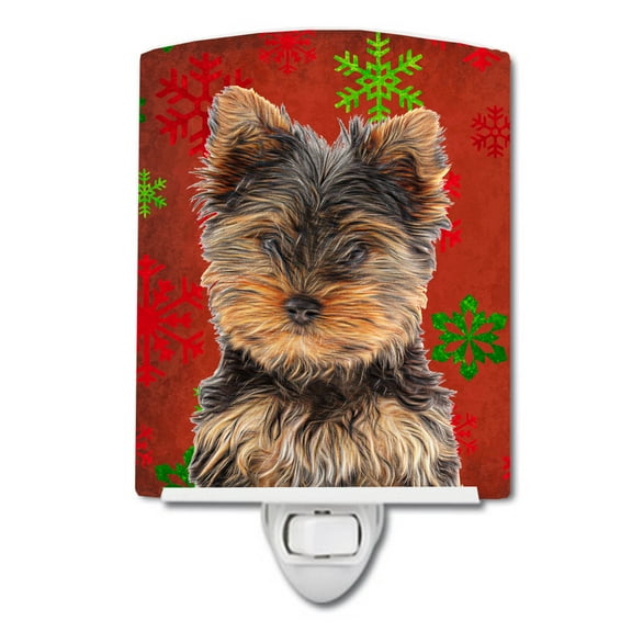 Caroline's Treasures KJ1188CNL Red Snowflakes Holiday Christmas Yorkie Puppy / Yorkshire Terrier Ceramic Night Light,