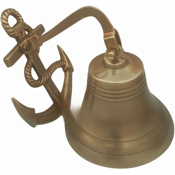 5-Inch Antique Brass Anchor Ship Bell – Wall Mounted Marine Hanging Bell with Classic Nautical Design – Decorative Solid Brass Gift for Boats, Doors, and Coastal Décor
