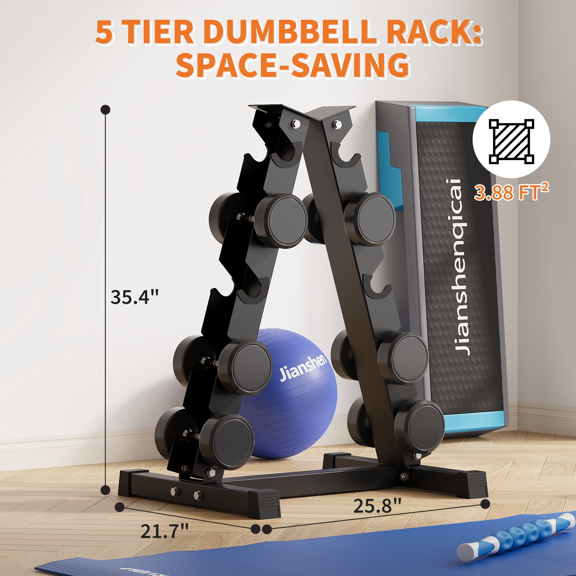 Dumbbell Rack Stand, Space-Saving A-Frame 5-Tier Dumbbell Rack - Heavy Duty Steel Weight Storage Stand for Home Gym Fitness - Vertical Design - Durable Construction - Black