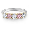 thumbnail image 3 of Gem Stone King 925 Silver and 10K Yellow Gold White Moissanite and Pink Lab Grown Diamond Wedding-Bands Ring for Women | 1.19 Cttw | Round 4MM | Gemstone Birthstone | Size 6, 3 of 7