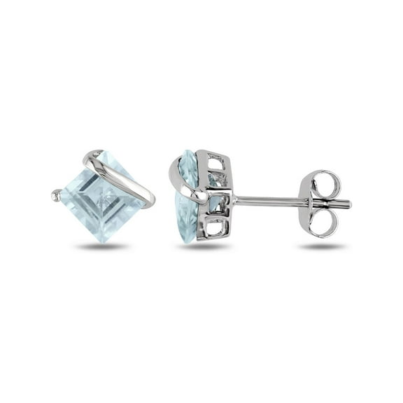 Gem & Harmony 2.0 Carat (Ctw) Solitaire Aquamarine Earrings in 10K White Gold for Women