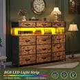 thumbnail image 5 of Romorgniz Dresser for Bedroom with 12 Fabric Drawers Wide Dresser with LED Lights & Charging Station Chest of Drawers with Acrylic Sheet, Rustic Brown, 5 of 9