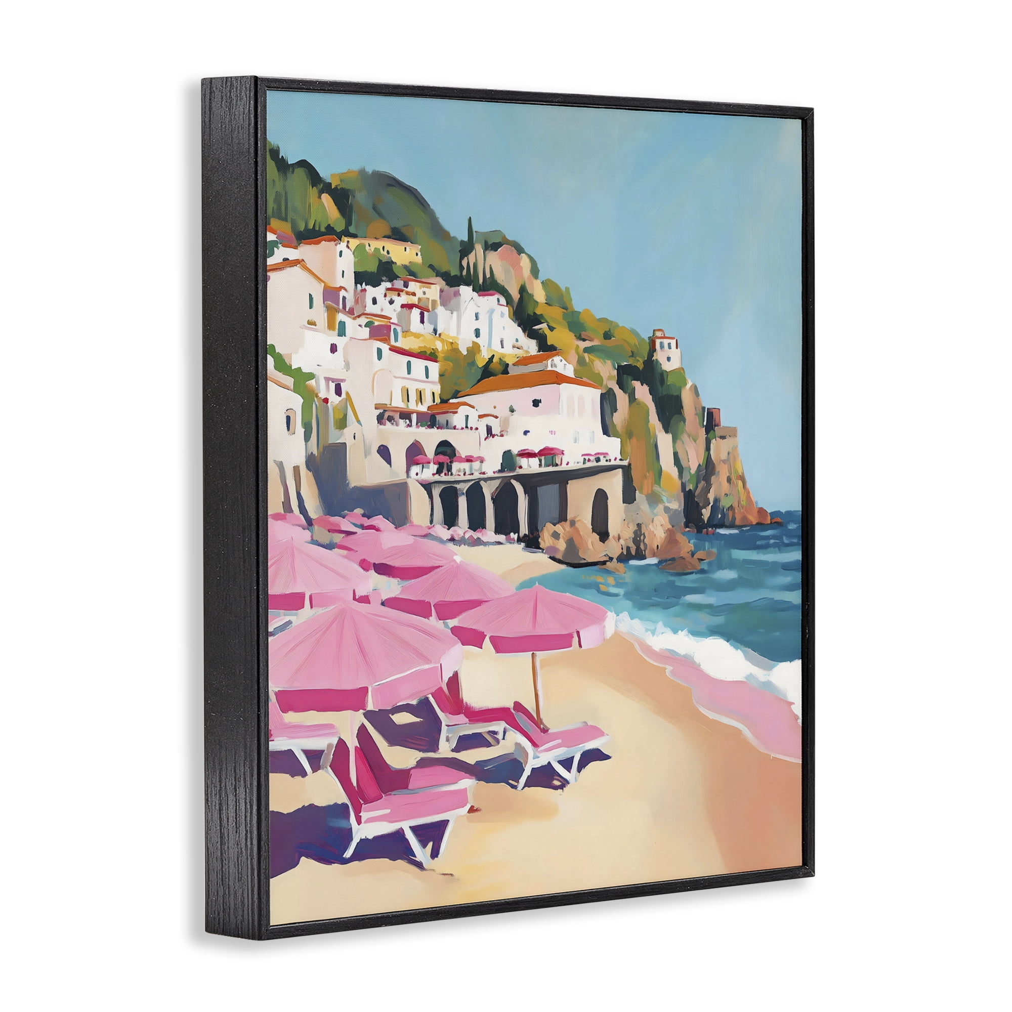 Stupell Industries Pink Beach Chairs on Shoreline Black Framed Giclee Art, design by The Prints Vibe