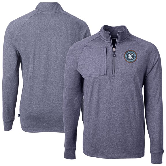 Men's-Cutter & Buck Heather Navy New York City FC Adapt Eco Knit Heather Raglan Quarter-Zip Pullover Top