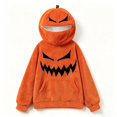 thumbnail image 4 of Zylarhe Halloween Sweatshirts for Kids Halloween Pumpkin Hoodie for Girls Cozy Pumpkin Face Hooded Sweatshirt Fall Orange 5-6 Years, 4 of 4