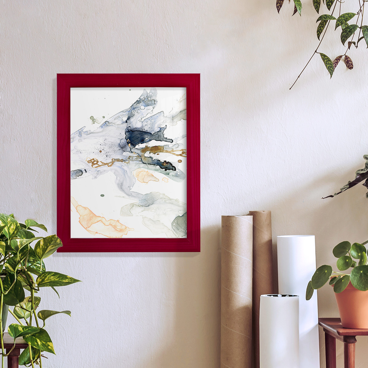 Organic Interlace II -Framed Print w/glass-Cherry Red
