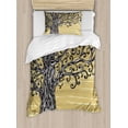 thumbnail image 1 of Tree of Life Duvet Cover Set, Swirled Twists Rustic Oak Branches Nature Eco Sketch Illustration, Decorative 2 Piece Bedding Set with 1 Pillow Shams, Twin Size, Mustard Brown, by Ambesonne, 1 of 3