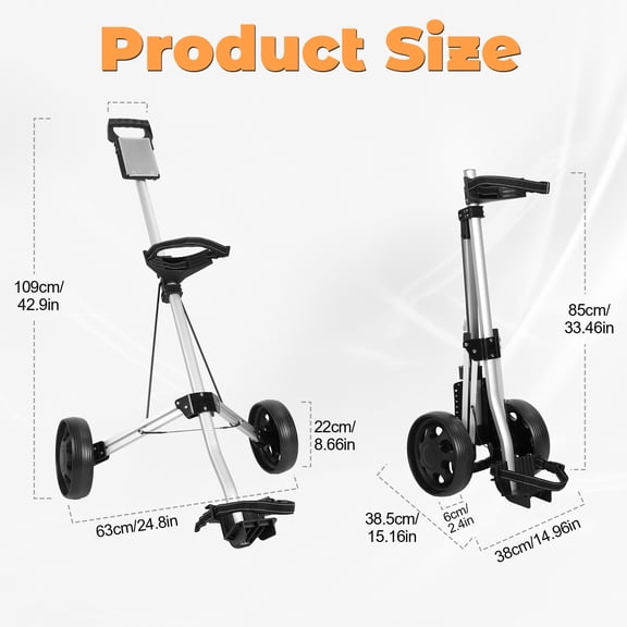 Porfeet 2 Wheel Foldable Golf Push Cart, Collapsible Golf Trolley with Scoreboard Holder, Push Pull Golf Cart, Golf Hand Cart, Ergonomic Handle Golf Cart, Portable Golf Bag Cart,Silver