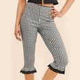 thumbnail image 3 of Karymi Women's Shorts Gingham Check Capri Pants, High Waisted Lace Ruffle Hem Skinny Pants, Stretchy Slim Fit Plaid Cropped Pants for Y2K Style Women's Clothing, 3 of 8