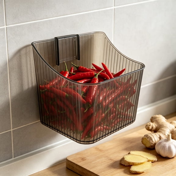 3 Pcs Plastic Cabinet Door Organizer, 4.33X3.94X3.94" Adhesive Wall Mounted Organizer Bins, Hanging Kitchen Storage Box, Clear Storage Caddy, Punch Free Wall Organizer, Stackable Organizer Basket
