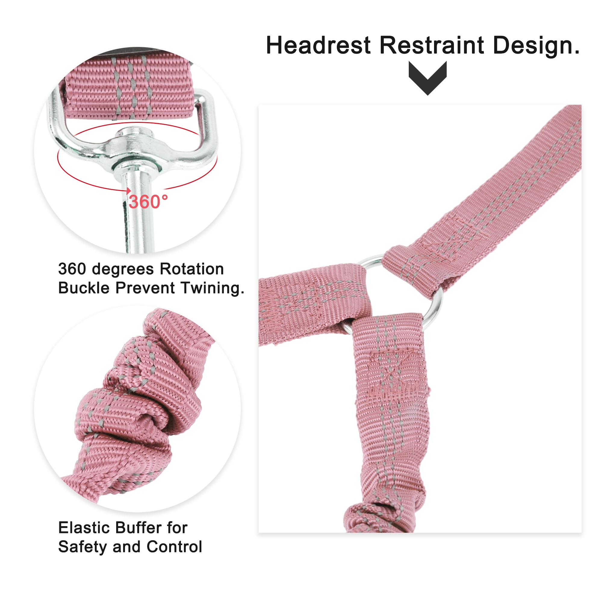 Unique Bargains Double Dog Seat Belt Nylon Dual Pet Car Headrest Restraint Safety  Pink