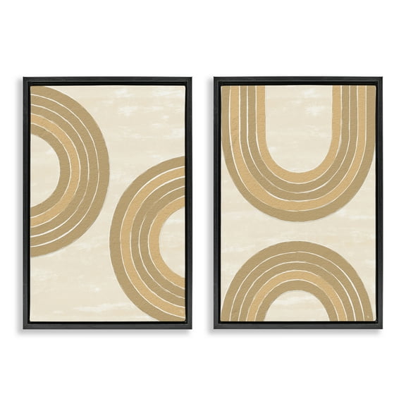 Stupell Industries Neutral Beige Rainbows Abstract Painting Black Floater Framed Canvas Art Print Wall Art, 17 x 25, Set of 2