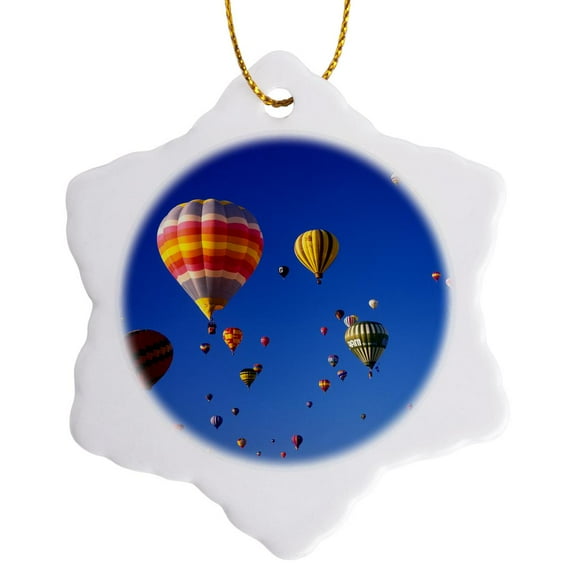 3drose, Hot Air Balloons. Balloon Festival, Albuquerque, New Mexico, 3 inch Snowflake Porcelain Ornament