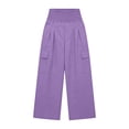thumbnail image 5 of Ecqkame Women's Cargo Pants Elastic Waist Multi Pocket Loose Straight Leg Pant Outdoor Hiking Workout Casual Comfortable Trousers Purple M, 5 of 7