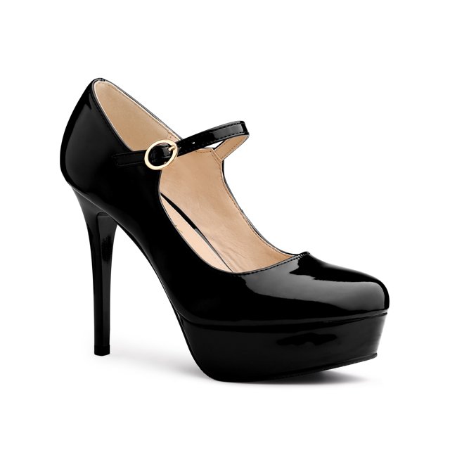 BLISSFUL STEP Escarpins à Talons Hauts Aiguilles à Plateforme avec Bride à la Cheville pour Femmes Noir 6