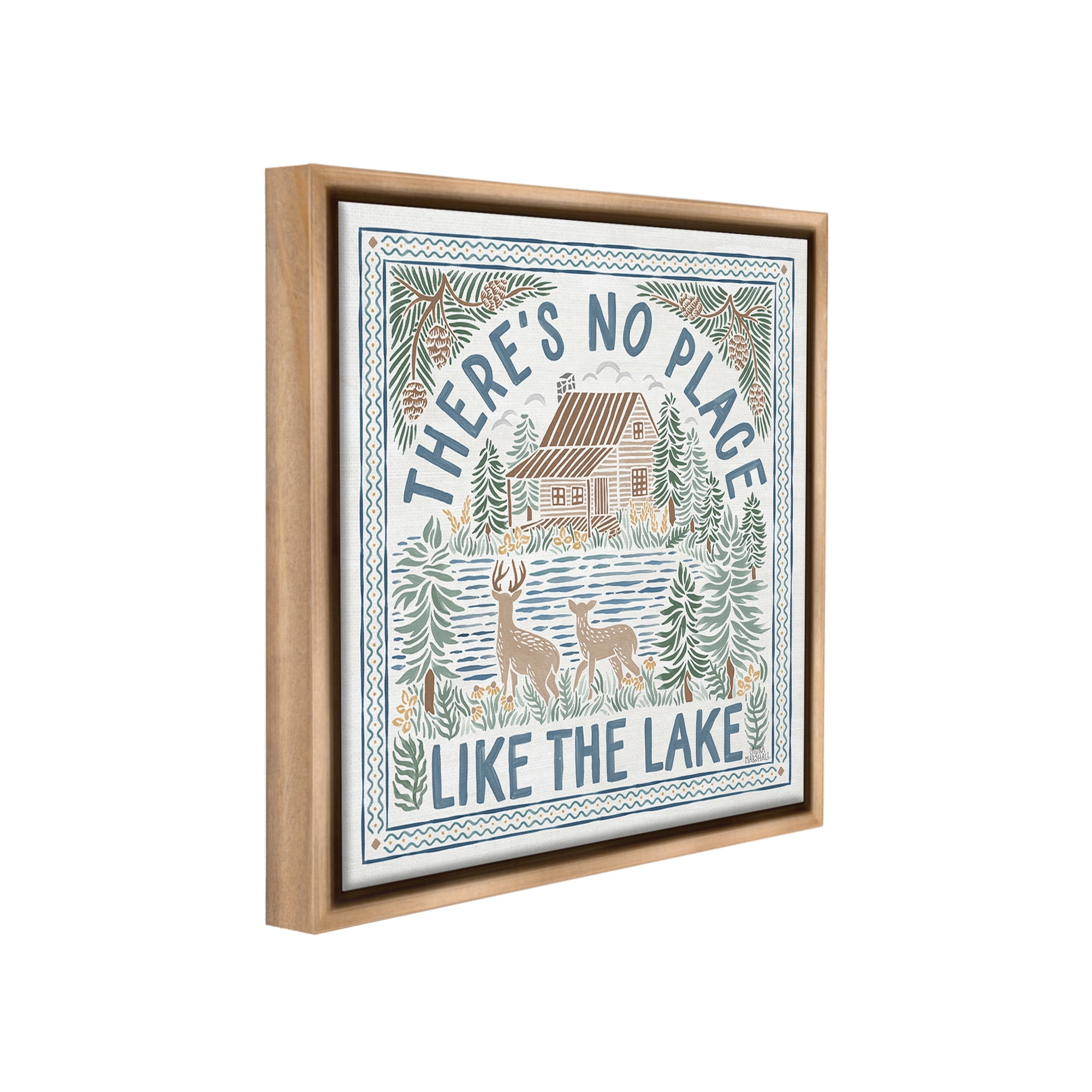 Stupell Industries No Place Like Lake Landscape Painting Brown Floater Framed Canvas Art Print Wall Art, 18 x 18