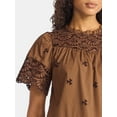 thumbnail image 5 of Time and Tru Women's Cotton Eyelet Top with Short Sleeves, Sizes XS-XXXL, 5 of 6