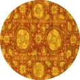 thumbnail image 1 of Ahgly Company Machine Washable Indoor Round Abstract Yellow Modern Area Rugs, 4' Round, 1 of 4