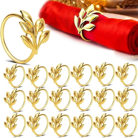 

20Pcs Gold Leaf Napkin Rings Christmas Napkin Rings Elegant Napkin Ring Holders for Vintage Christmas Holidays Thanksgiving Valentines Birthday Wedding Dinner Decor Favor