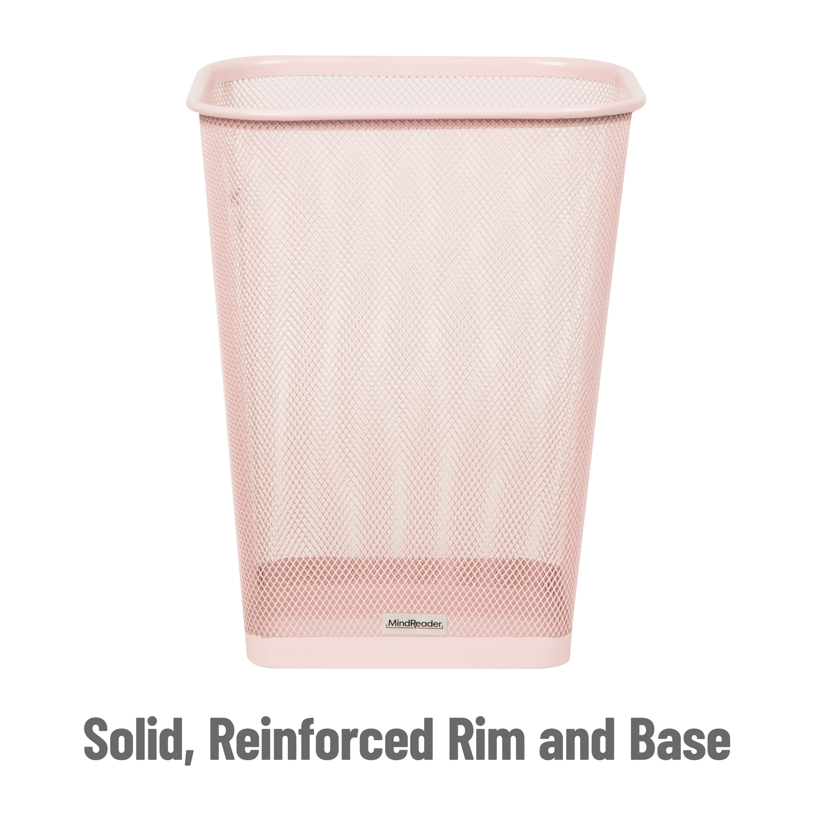 Mind Reader Mesh Trash Can, Waste Paper Basket, Square, Office, Metal, Set of 2, Pink