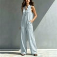 thumbnail image 6 of Ke1Clo Spring Fall Jumpsuits for Women Casual Wide Leg V-Neck Sleeveless Button Front Jumpsuits Full Length Flowy Pocket Lounge Jumpsuit Blue S, 6 of 7