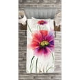 thumbnail image 3 of Ambesonne Watercolor Quilted Bedspread Set 2 Pcs, Floral Blossom Art, Twin Size, Dark Green Fuchsia Red, 3 of 3