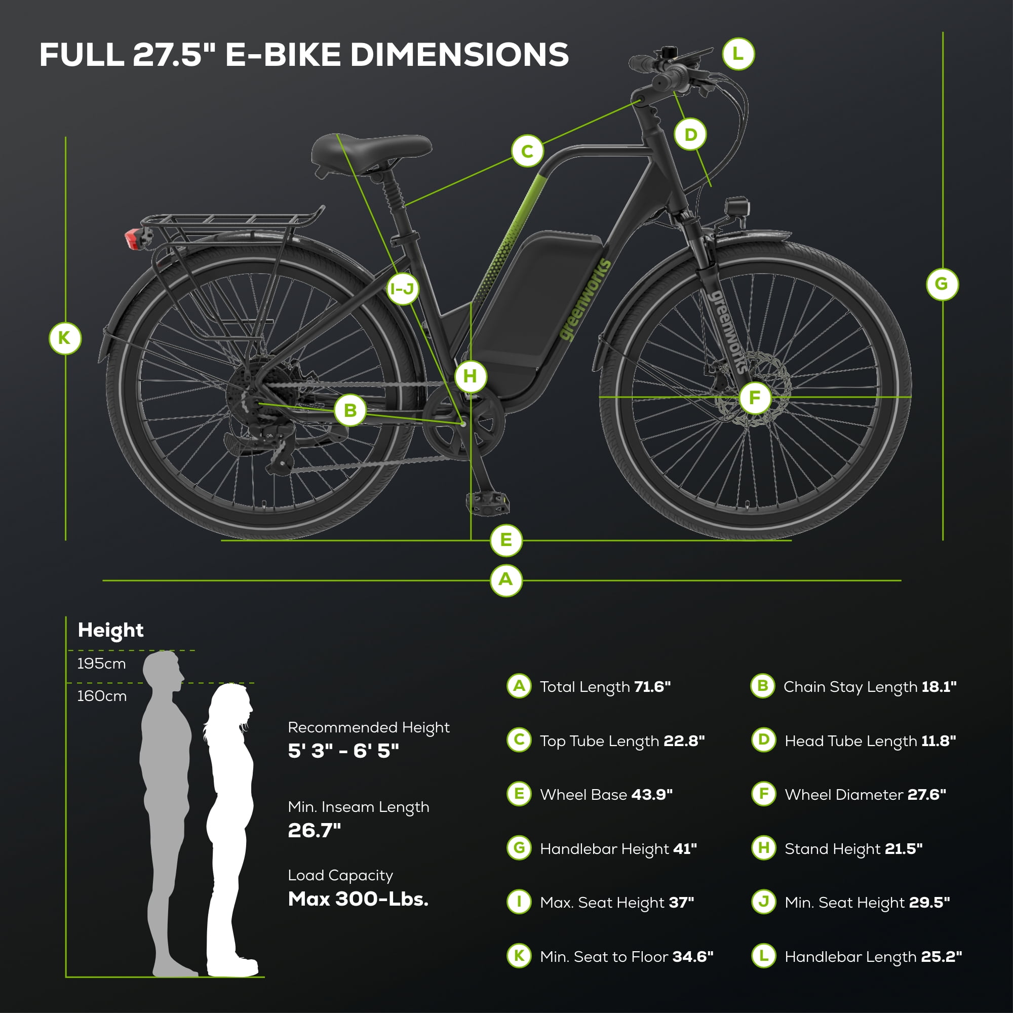 Greenworks 60V Electric Commuter Bike for Adults, 27.5" Tires, 500W Peak Motor (Bike Only, Battery and Charger Not Included)